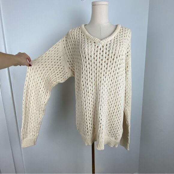 Zara Cream Open Loose Knit Crochet Sweater Cottagecore Boho Coastal Medium - Picture 10 of 14
